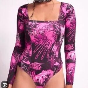 Jaded London Pink and Black Graphic Bodysuit